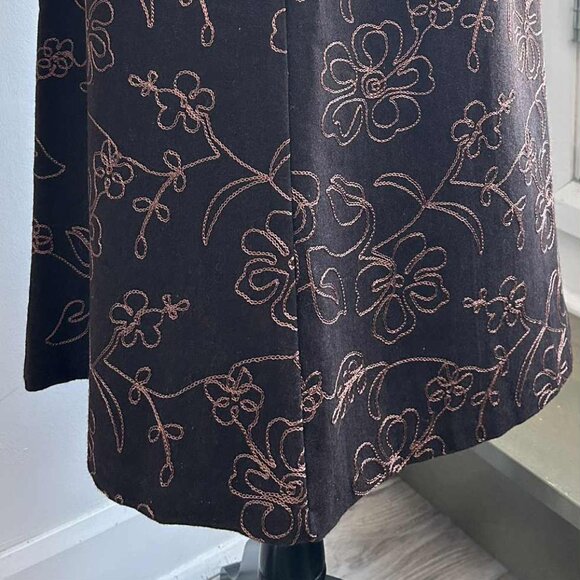 Vintage Bob Mackie Chocolate Wool Floral Embroidered A-Line Midi Skirt – US 4 - Picture 3 of 9